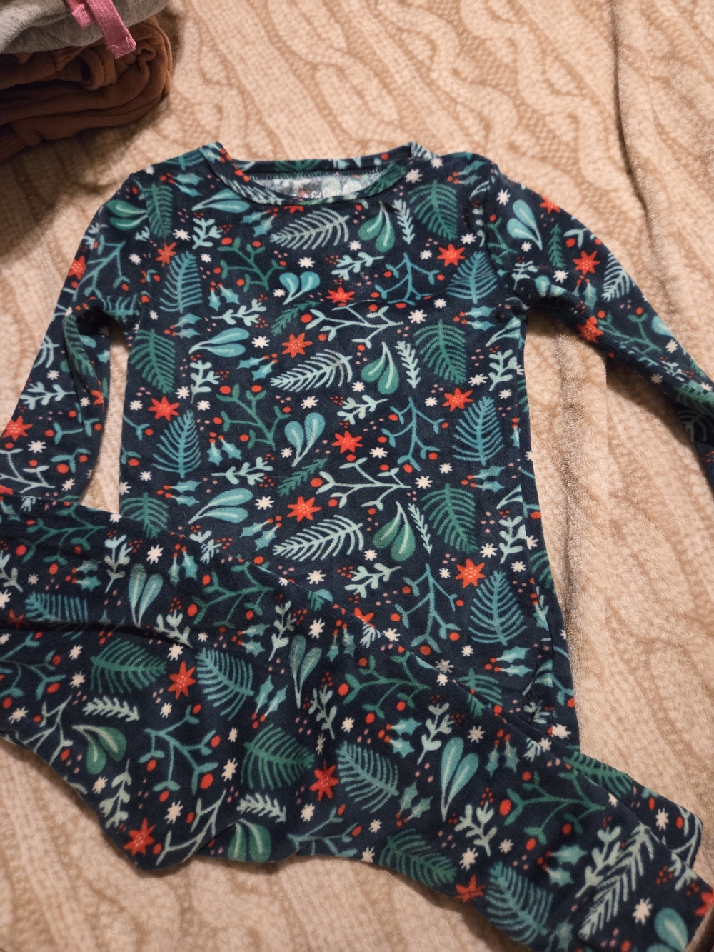 Cat & Jack Navy Pajama Set with Teal Leaves and Red Accents
